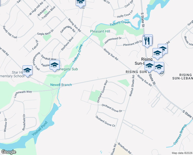 map of restaurants, bars, coffee shops, grocery stores, and more near 170 Orchard Grove Court in Rising Sun-Lebanon