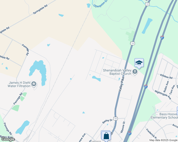 map of restaurants, bars, coffee shops, grocery stores, and more near 142 Woodford Drive in Stephens City