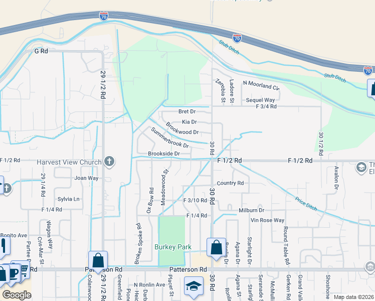 map of restaurants, bars, coffee shops, grocery stores, and more near 648 Hudson Bay Court in Grand Junction