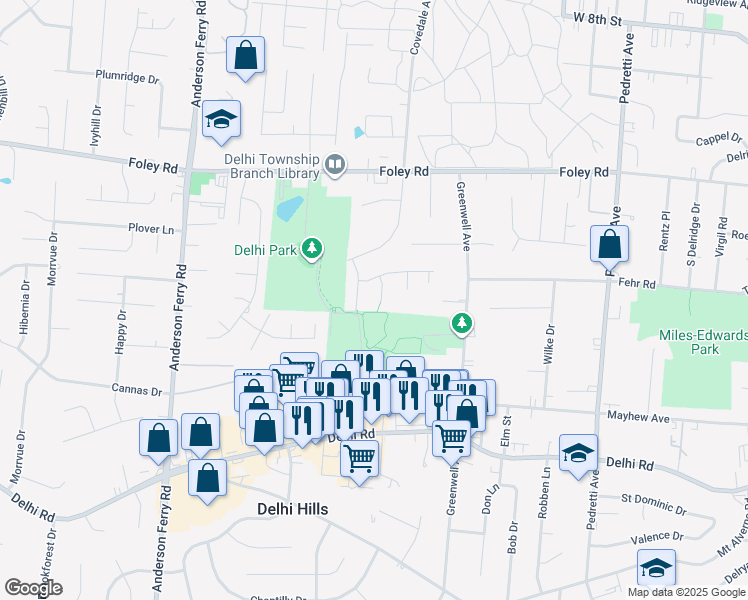 map of restaurants, bars, coffee shops, grocery stores, and more near 502 Ivory Court in Cincinnati