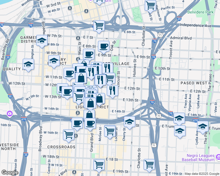 map of restaurants, bars, coffee shops, grocery stores, and more near in Kansas City