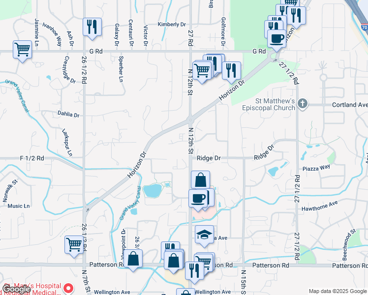 map of restaurants, bars, coffee shops, grocery stores, and more near 1111 Horizon Drive in Grand Junction