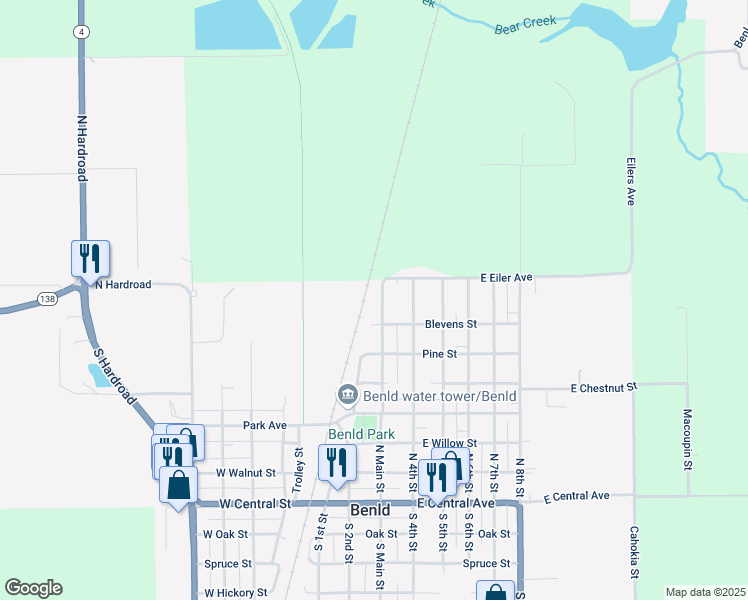 map of restaurants, bars, coffee shops, grocery stores, and more near 709 North Main Street in Benld