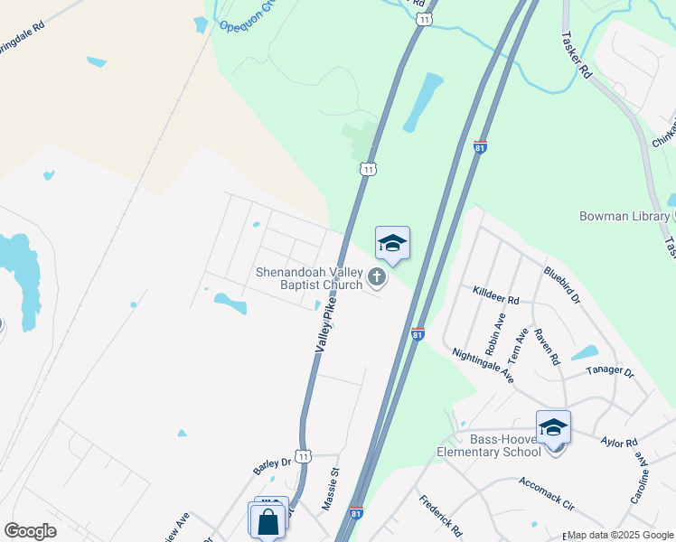 map of restaurants, bars, coffee shops, grocery stores, and more near 4656 Valley Pike in Stephens City