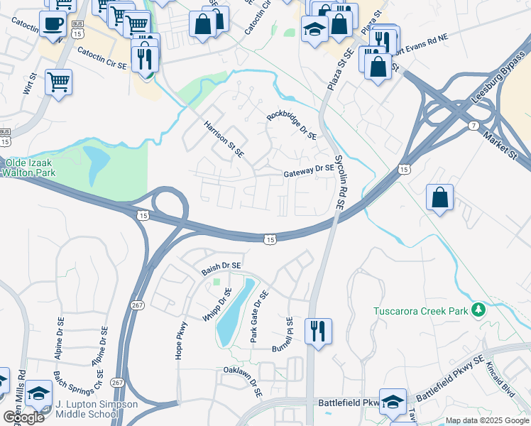 map of restaurants, bars, coffee shops, grocery stores, and more near 777 Vanderbilt Terrace Southeast in Leesburg