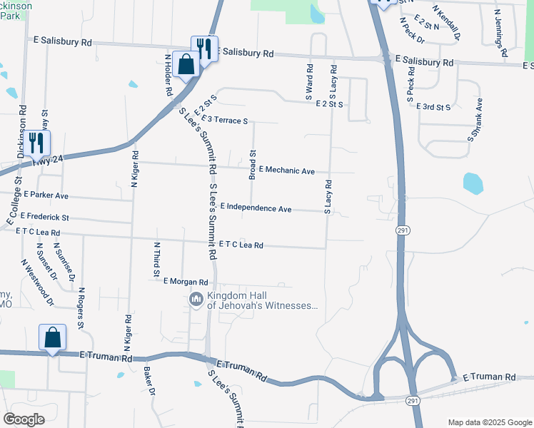map of restaurants, bars, coffee shops, grocery stores, and more near 15811 East Independence Avenue in Independence