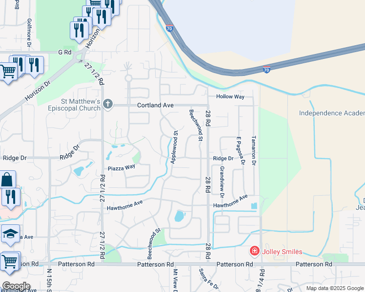 map of restaurants, bars, coffee shops, grocery stores, and more near 3619-3625 Senna Way in Grand Junction