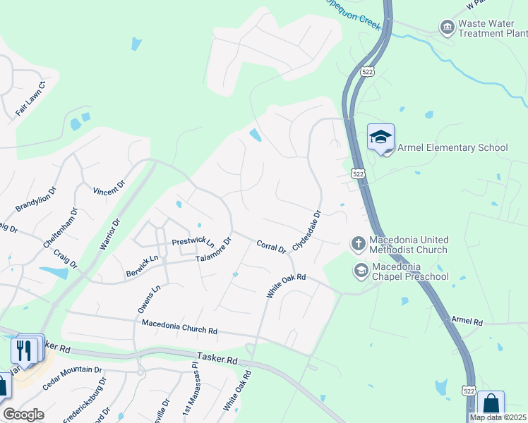 map of restaurants, bars, coffee shops, grocery stores, and more near 118 Jutland Court in Stephens City