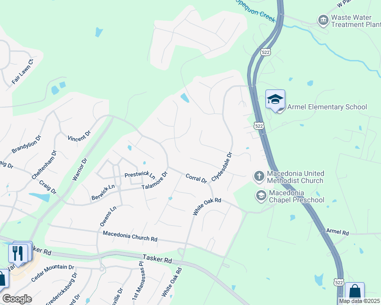 map of restaurants, bars, coffee shops, grocery stores, and more near 118 Jutland Court in Stephens City