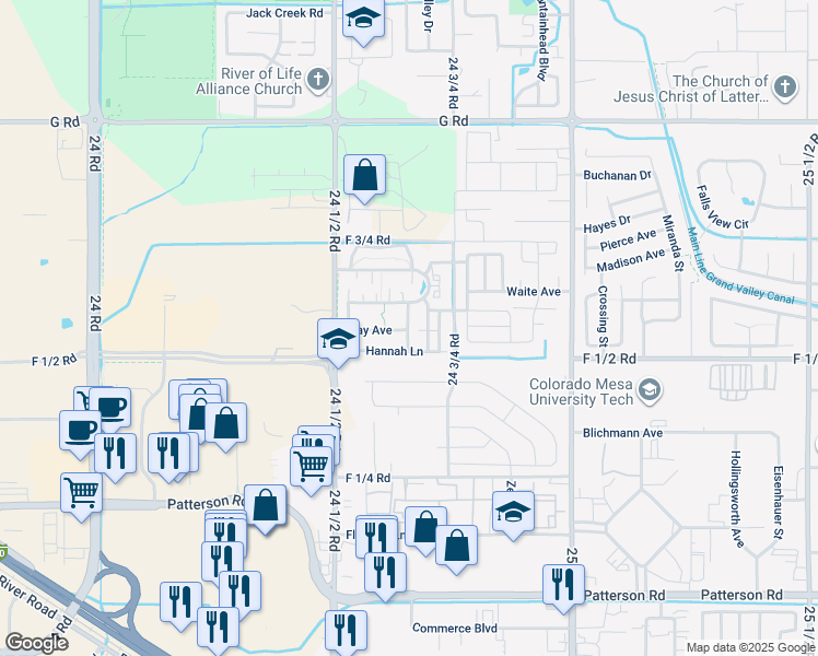 map of restaurants, bars, coffee shops, grocery stores, and more near 645 Tammera Lane in Grand Junction