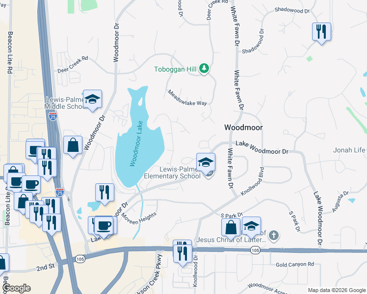 map of restaurants, bars, coffee shops, grocery stores, and more near 1373 Regatta Lane in Monument