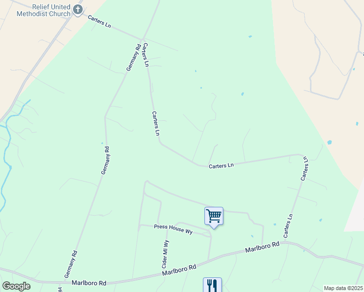 map of restaurants, bars, coffee shops, grocery stores, and more near 620 Carters Lane in Stephens City