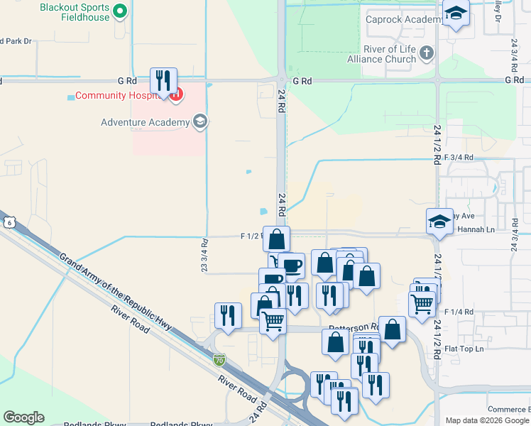 map of restaurants, bars, coffee shops, grocery stores, and more near 665 24 Road in Grand Junction