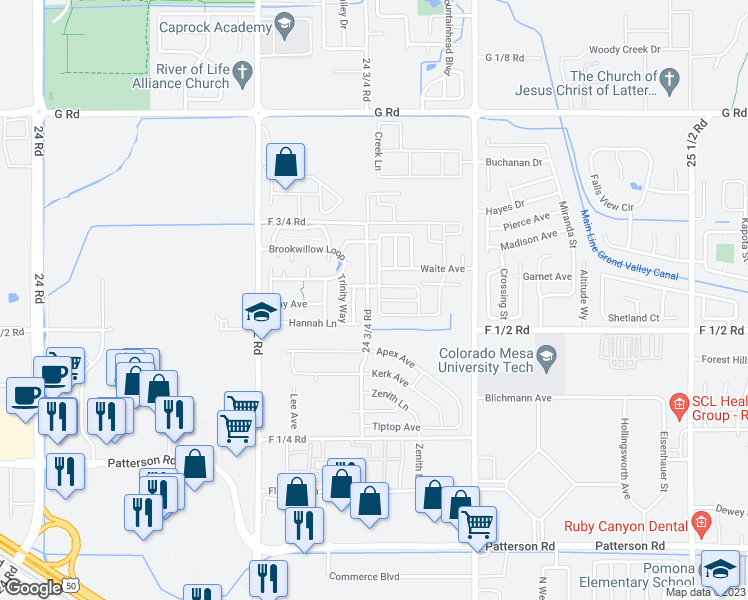 map of restaurants, bars, coffee shops, grocery stores, and more near 653 Chalisa Avenue in Grand Junction
