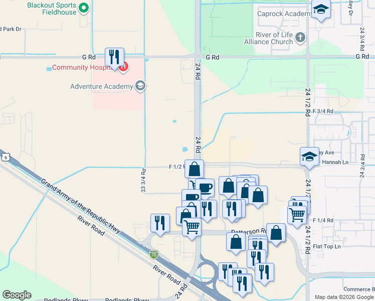 map of restaurants, bars, coffee shops, grocery stores, and more near 665 24 Road in Grand Junction