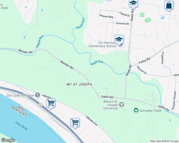 map of restaurants, bars, coffee shops, grocery stores, and more near 5769 Wulff Run Road in Cincinnati