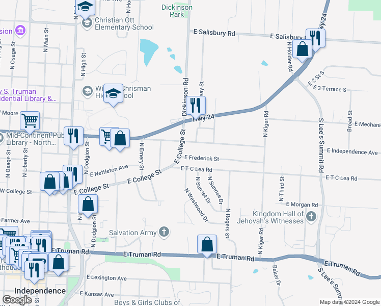 map of restaurants, bars, coffee shops, grocery stores, and more near 925 East Parker Avenue in Independence