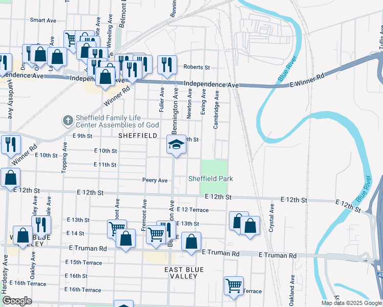 map of restaurants, bars, coffee shops, grocery stores, and more near 908 Newton Avenue in Kansas City