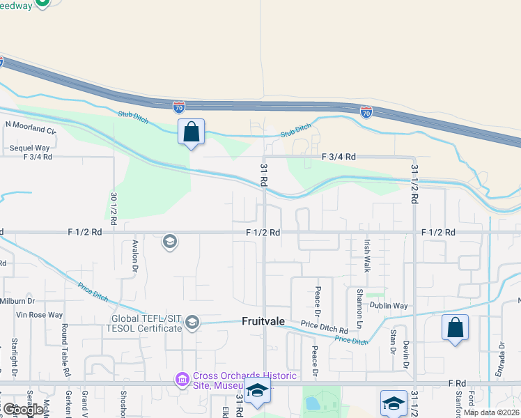 map of restaurants, bars, coffee shops, grocery stores, and more near 657 Huntington Road in Grand Junction