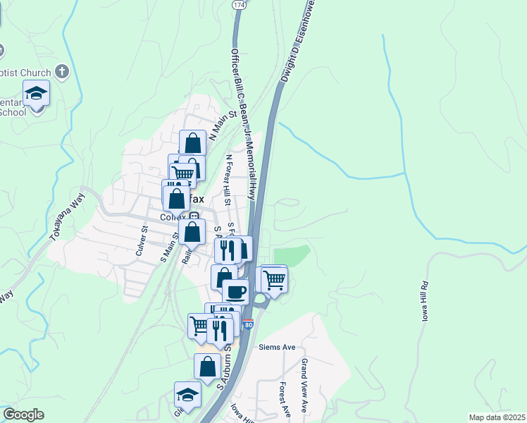map of restaurants, bars, coffee shops, grocery stores, and more near 24640 View Cape Horn Avenue in Colfax