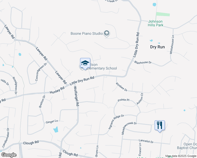 map of restaurants, bars, coffee shops, grocery stores, and more near 2555 Little Dry Run Road in Cincinnati