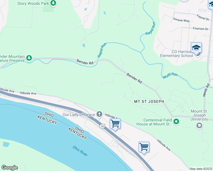 map of restaurants, bars, coffee shops, grocery stores, and more near 5999 Bender Road in Cincinnati