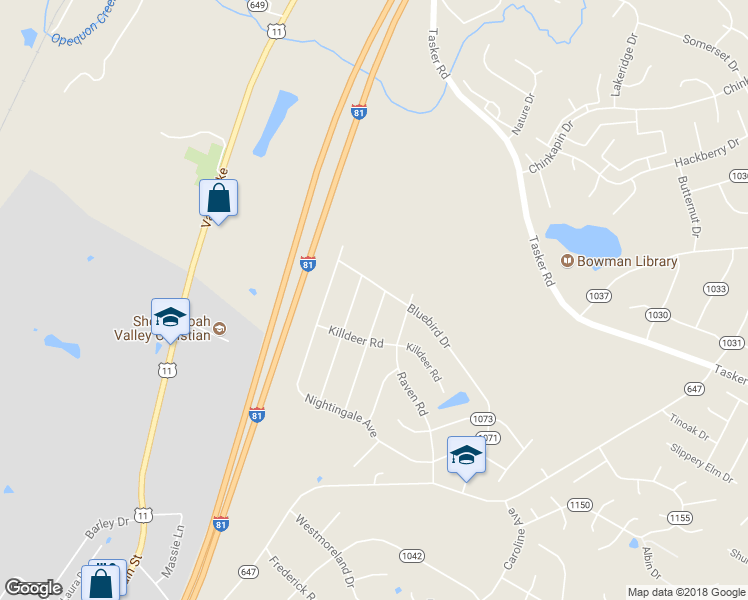 map of restaurants, bars, coffee shops, grocery stores, and more near 211 Robin Avenue in Stephens City