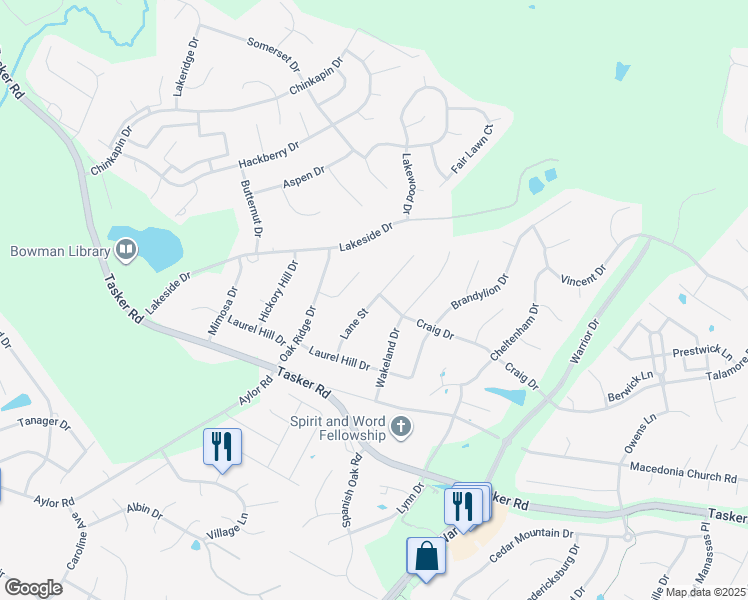 map of restaurants, bars, coffee shops, grocery stores, and more near Lane Street in Frederick County