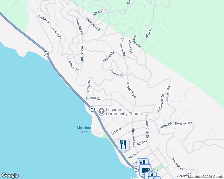 map of restaurants, bars, coffee shops, grocery stores, and more near 5990 Roland Drive in Lucerne