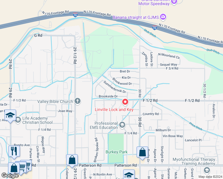 map of restaurants, bars, coffee shops, grocery stores, and more near 2985 Summerbrook Drive in Grand Junction