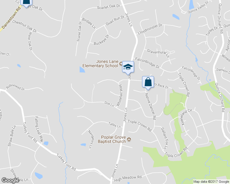 map of restaurants, bars, coffee shops, grocery stores, and more near 15012 Whitetail Way in Darnestown