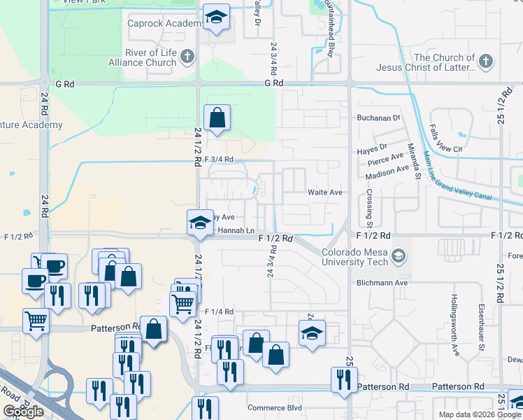 map of restaurants, bars, coffee shops, grocery stores, and more near 658 Tammera Lane in Grand Junction