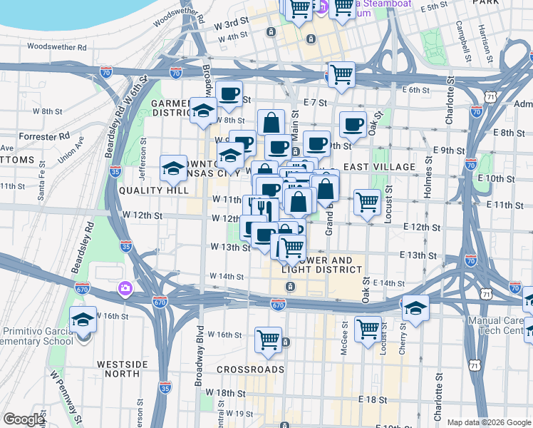 map of restaurants, bars, coffee shops, grocery stores, and more near in Kansas City