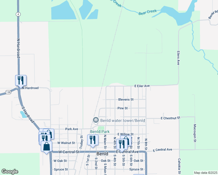 map of restaurants, bars, coffee shops, grocery stores, and more near 709-713 North Main Street in Benld