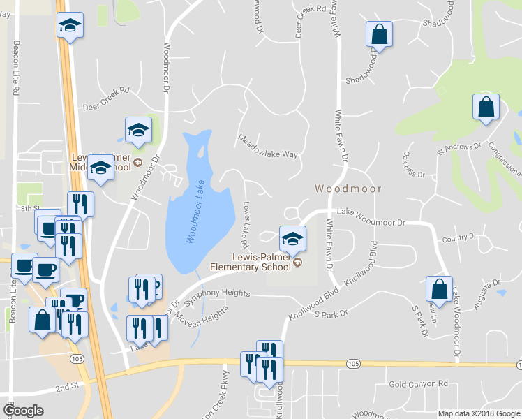 map of restaurants, bars, coffee shops, grocery stores, and more near 1373 Regatta Lane in Monument