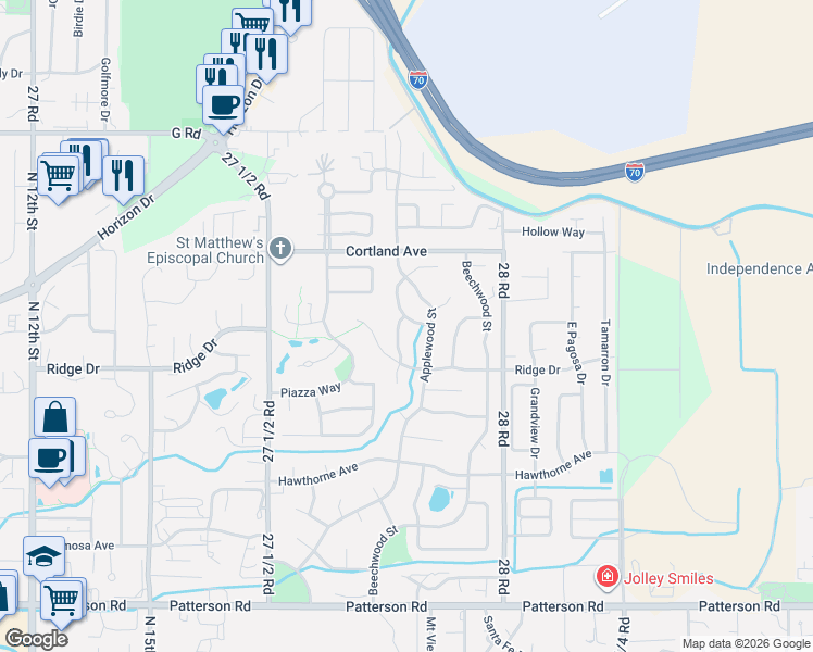 map of restaurants, bars, coffee shops, grocery stores, and more near 3620 Elderberry Circle in Grand Junction