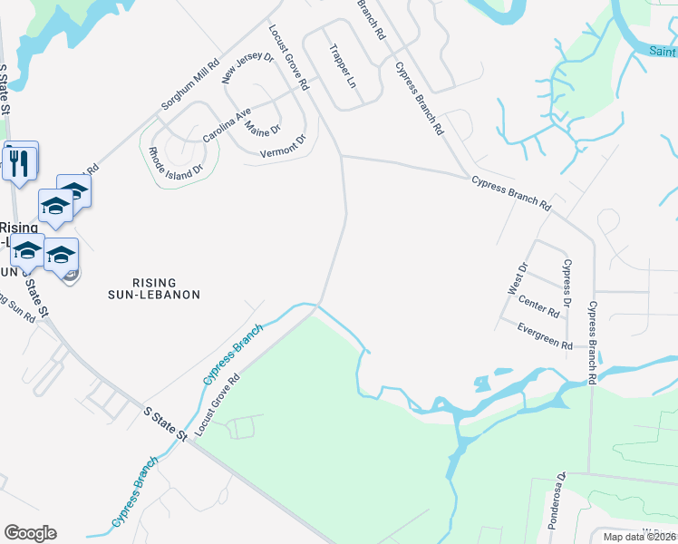 map of restaurants, bars, coffee shops, grocery stores, and more near 580 Locust Grove Road in Dover