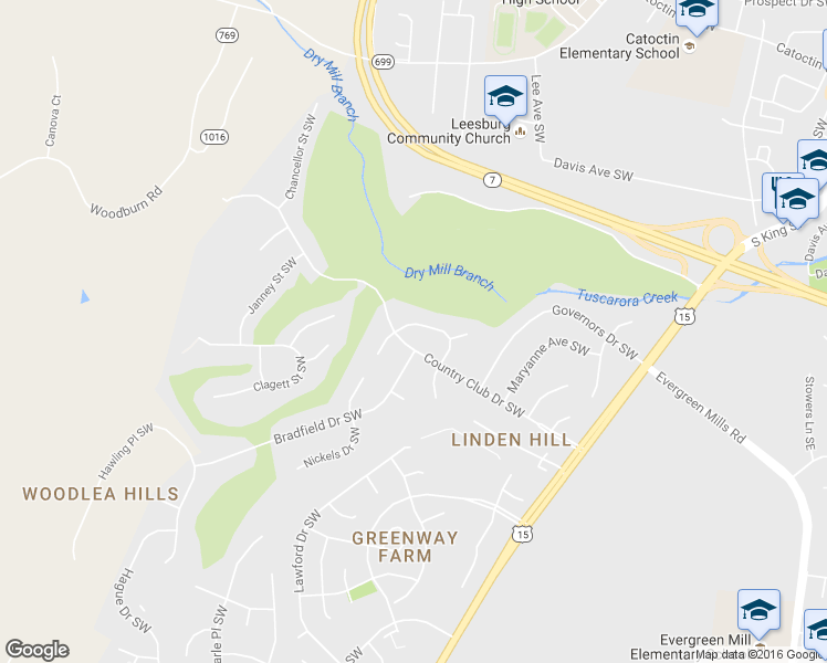 map of restaurants, bars, coffee shops, grocery stores, and more near 1017 Rollins Dr SW in Leesburg