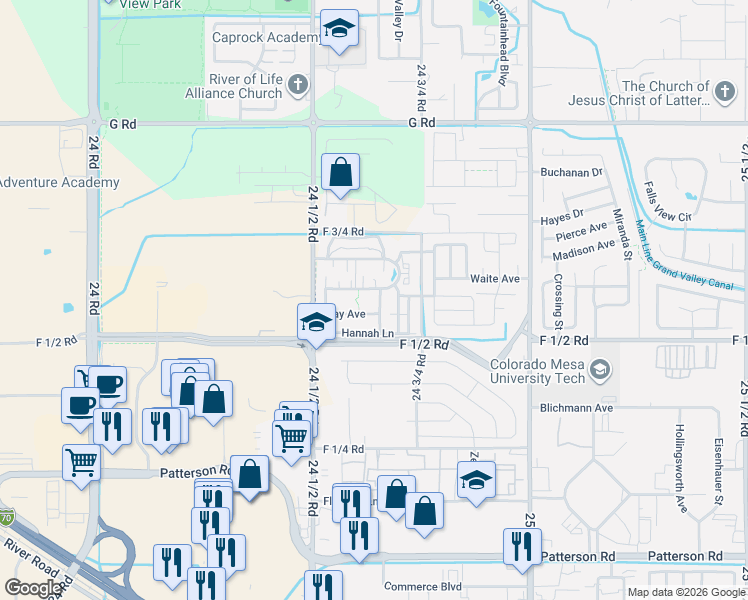 map of restaurants, bars, coffee shops, grocery stores, and more near 658 Tammera Lane in Grand Junction