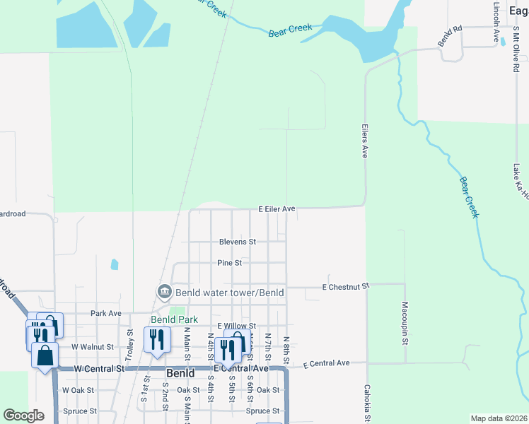 map of restaurants, bars, coffee shops, grocery stores, and more near 719 North 7th Street in Benld