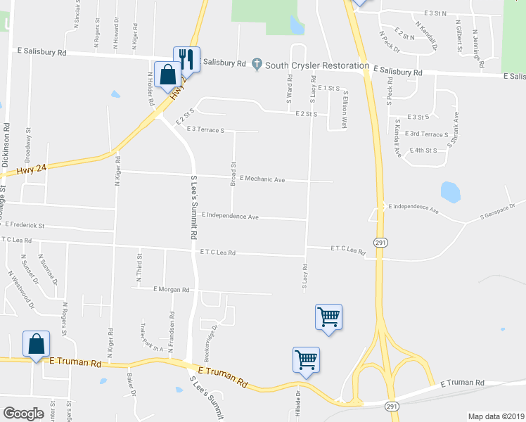map of restaurants, bars, coffee shops, grocery stores, and more near 15816 East Independence Avenue in Independence
