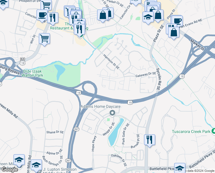 map of restaurants, bars, coffee shops, grocery stores, and more near 675 Constellation Square Southeast in Leesburg