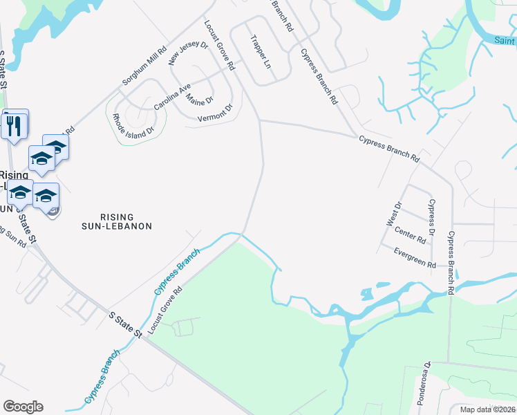map of restaurants, bars, coffee shops, grocery stores, and more near 580 Locust Grove Road in Dover
