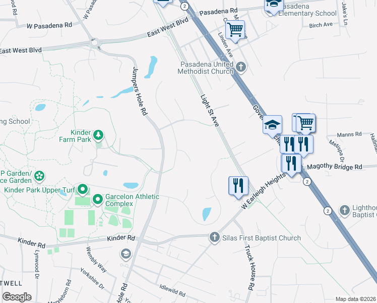 map of restaurants, bars, coffee shops, grocery stores, and more near 204 Blackhaw Court in Millersville