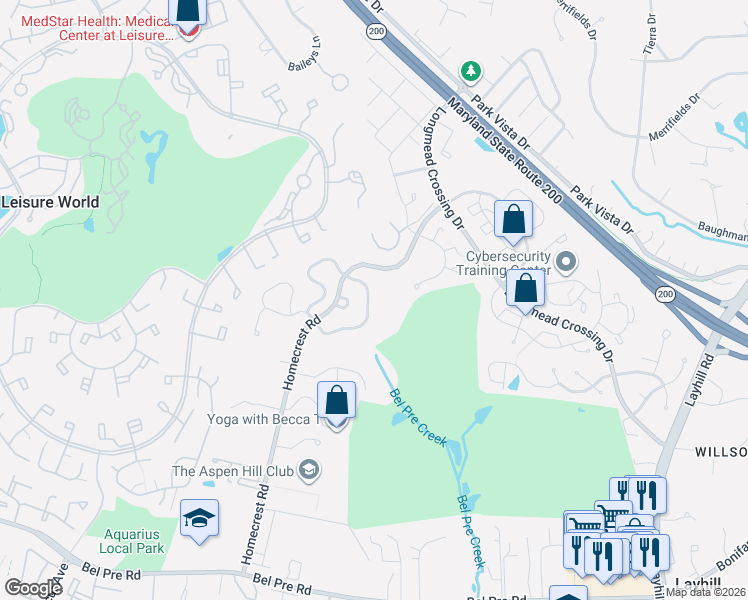 map of restaurants, bars, coffee shops, grocery stores, and more near 2816 Aquarius Avenue in Silver Spring