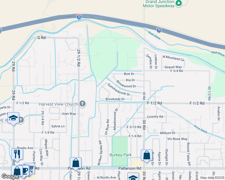 map of restaurants, bars, coffee shops, grocery stores, and more near 2983 Summerbrook Drive in Grand Junction