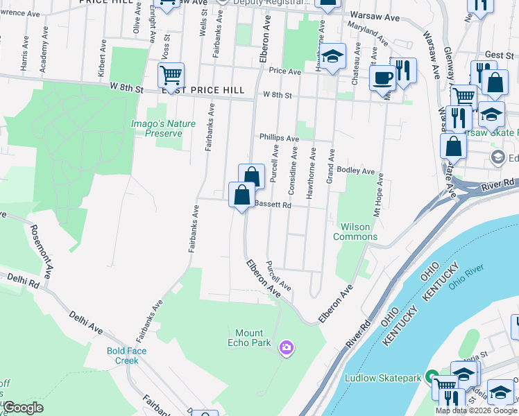 map of restaurants, bars, coffee shops, grocery stores, and more near 475 Purcell Avenue in Cincinnati