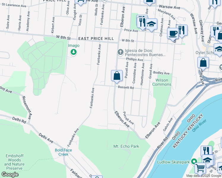 map of restaurants, bars, coffee shops, grocery stores, and more near 484 Crestline Avenue in Cincinnati