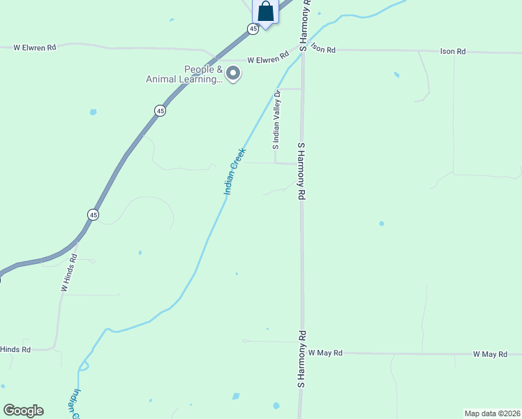 map of restaurants, bars, coffee shops, grocery stores, and more near 5396 South Harmony Road in Bloomington