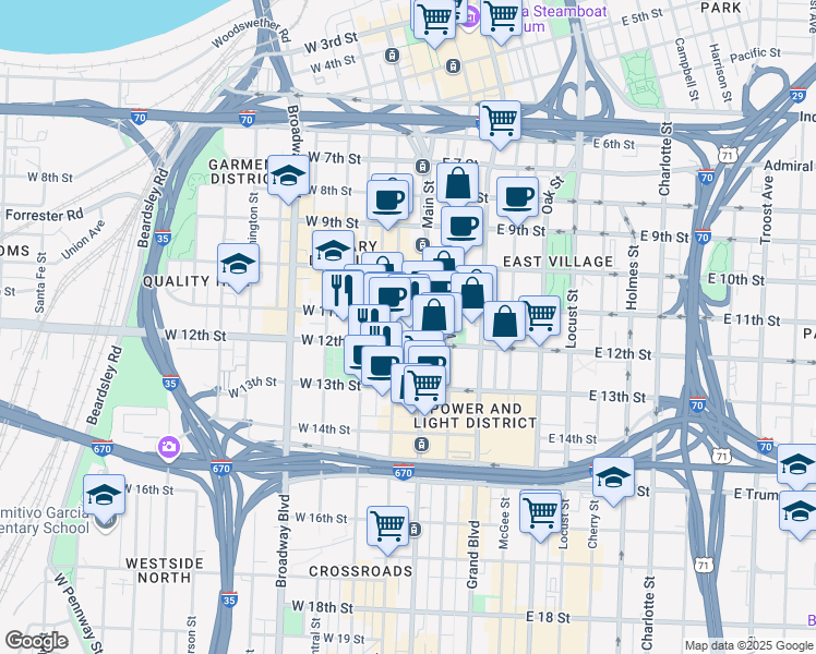 map of restaurants, bars, coffee shops, grocery stores, and more near in Kansas City